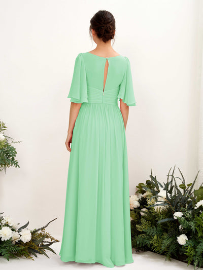 Carlyna Odette A-Line Mint Green Bridesmaid Dress Maxi Short Sleeve V-Neck Dress #color_mint-green