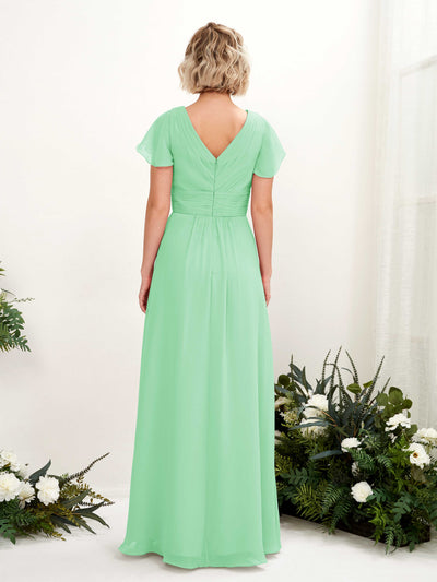 Carlyna Tolly A-Line Mint Green Bridesmaid Dress Maxi Cap Sleeve V-Neck Dress #color_mint-green