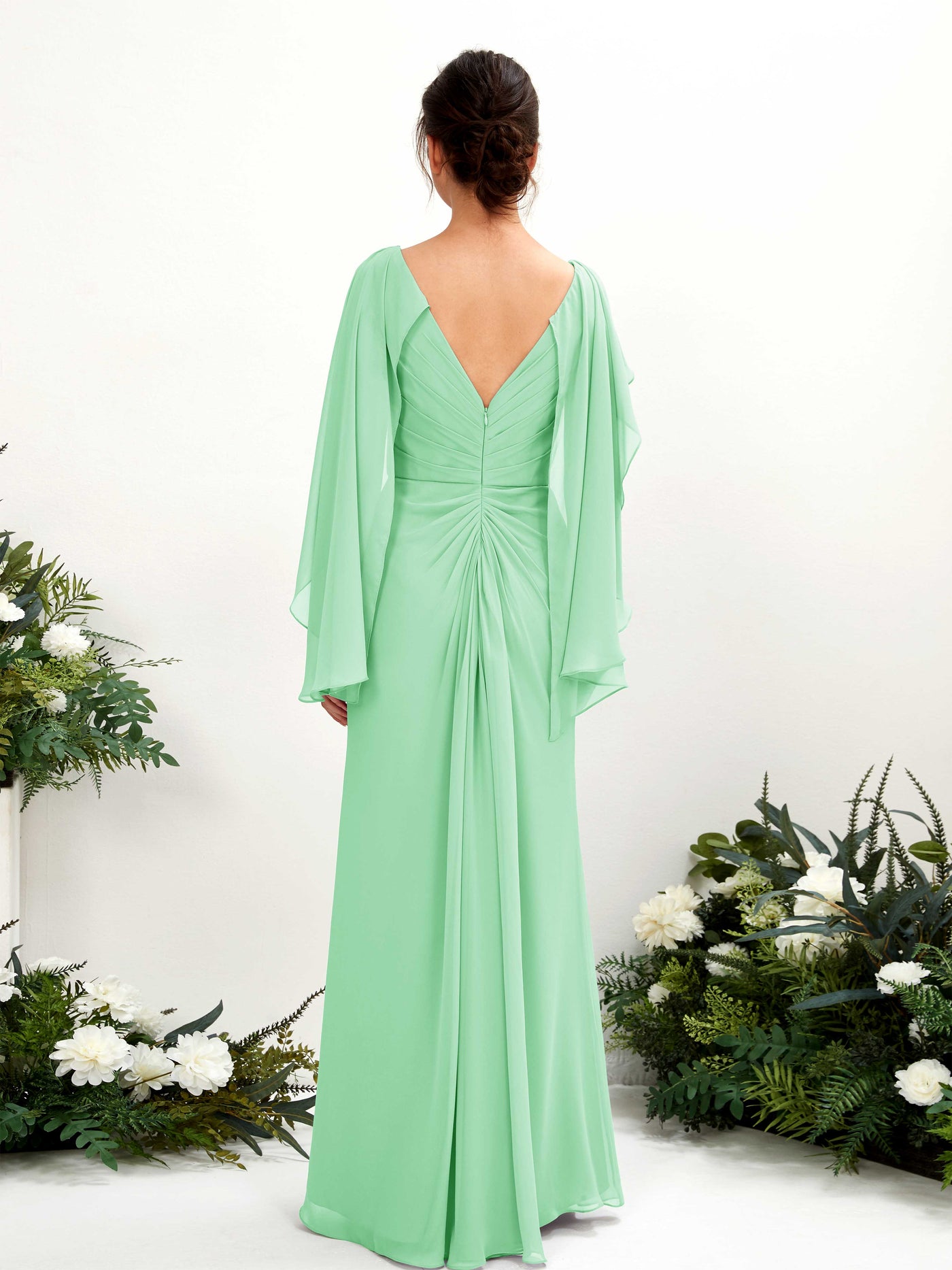 A-line V-neck Chiffon Bridesmaid Dress - Mint Green (80220122)#color_mint-green