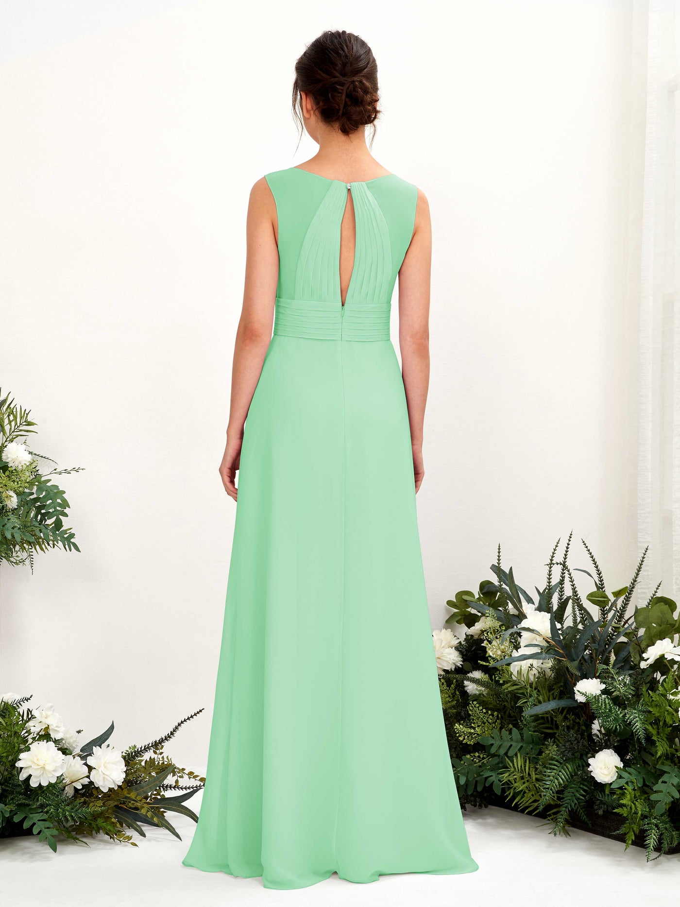 A-line V-neck Sleeveless Chiffon Bridesmaid Dress - Mint Green (81220922)#color_mint-green
