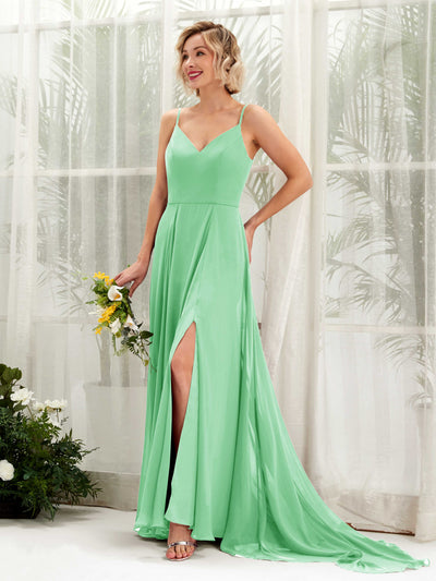 Carlyna Mana A-Line Mint Green Bridesmaid Dress Maxi Sleeveless V-Neck Dress #color_mint-green