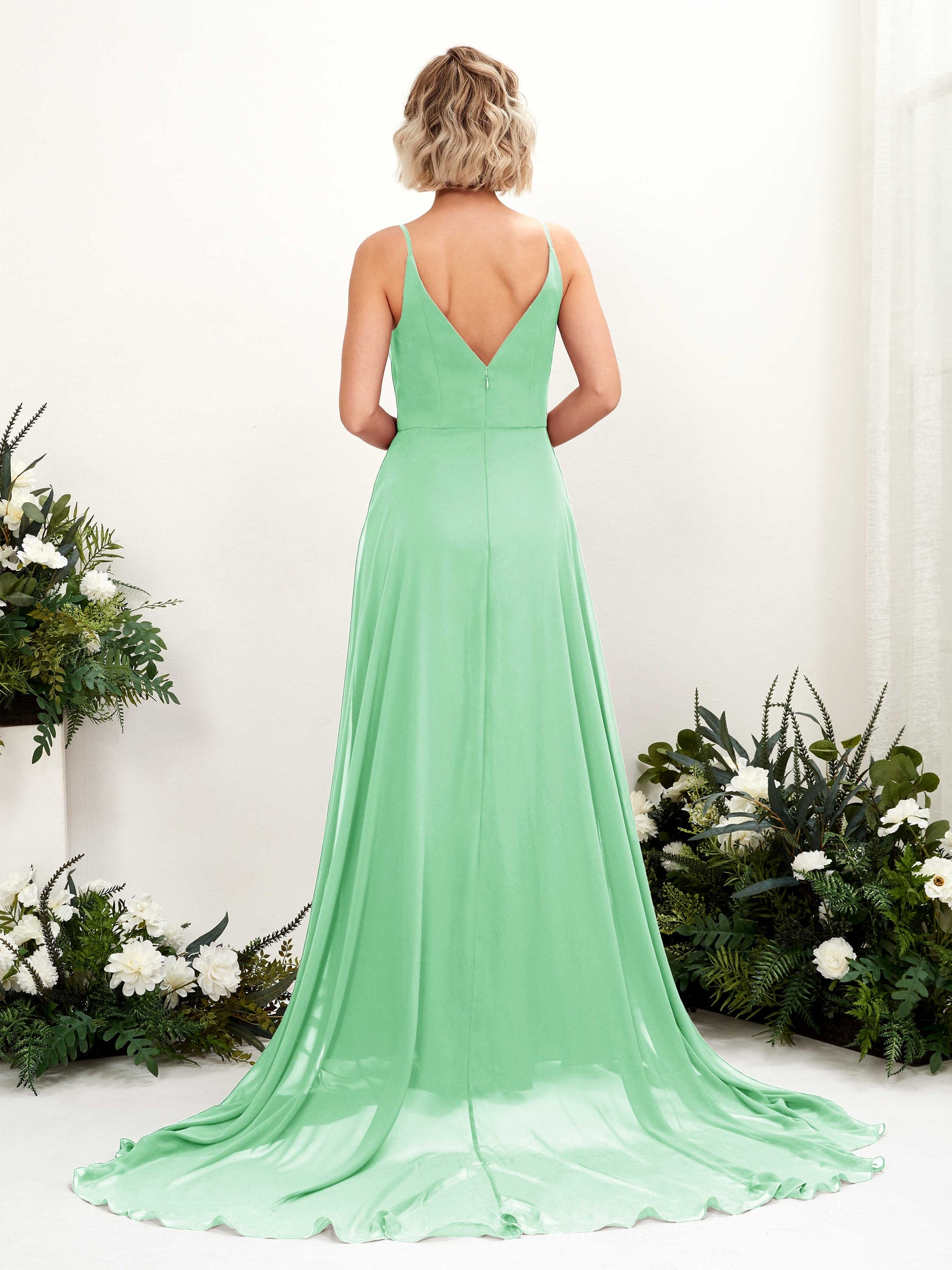 Ball Gown V-neck Sleeveless Bridesmaid Dress - Mint Green (81224122)#color_mint-green