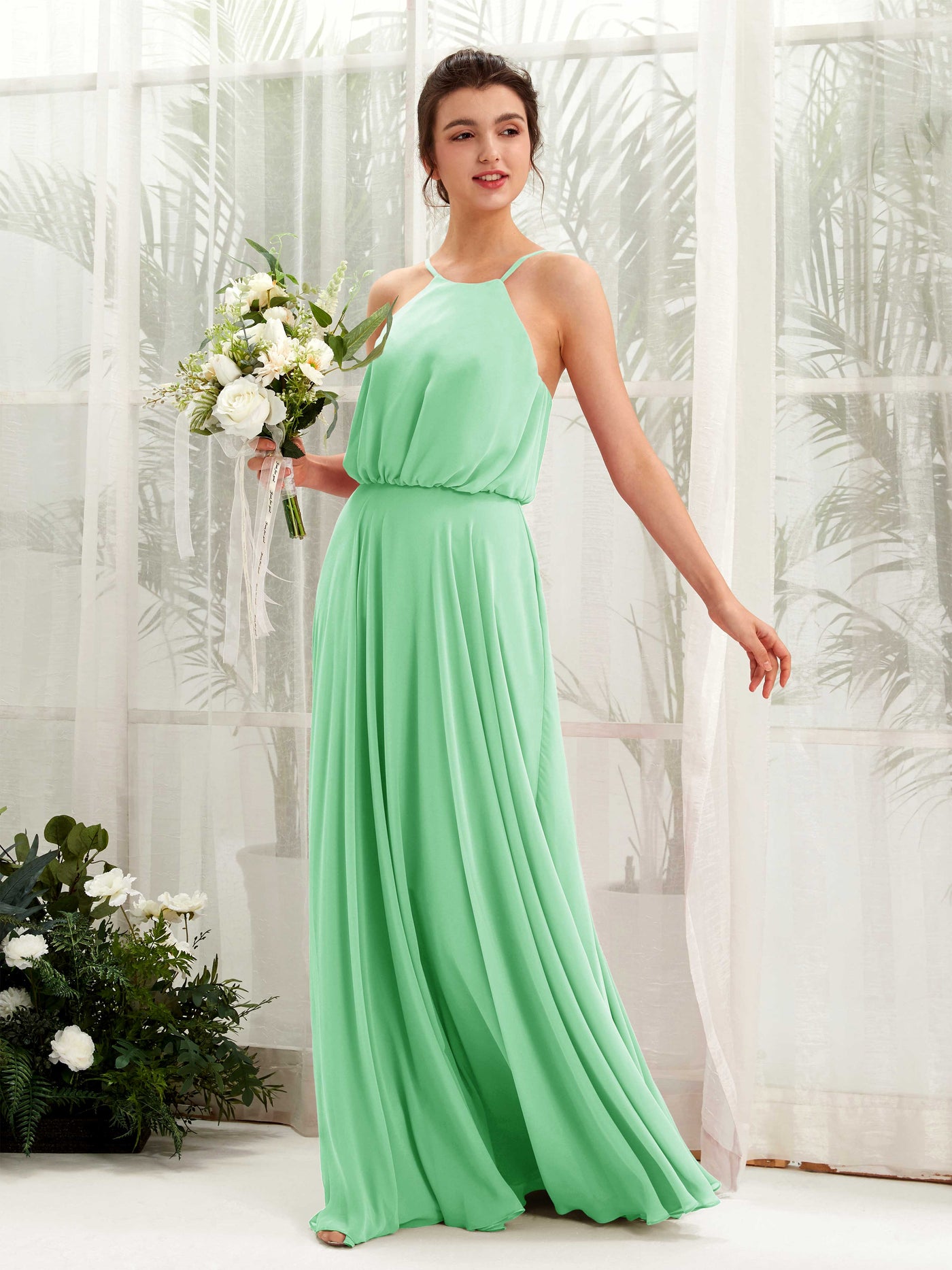 Bohemian Halter Spaghetti-straps Bridesmaid Dress - Mint Green (81223422)#color_mint-green