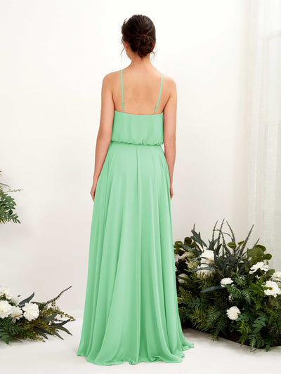 Carlyna Alva A-Line Mint Green Bridesmaid Dress Maxi Sleeveless Halter Dress Back View #color_mint-green