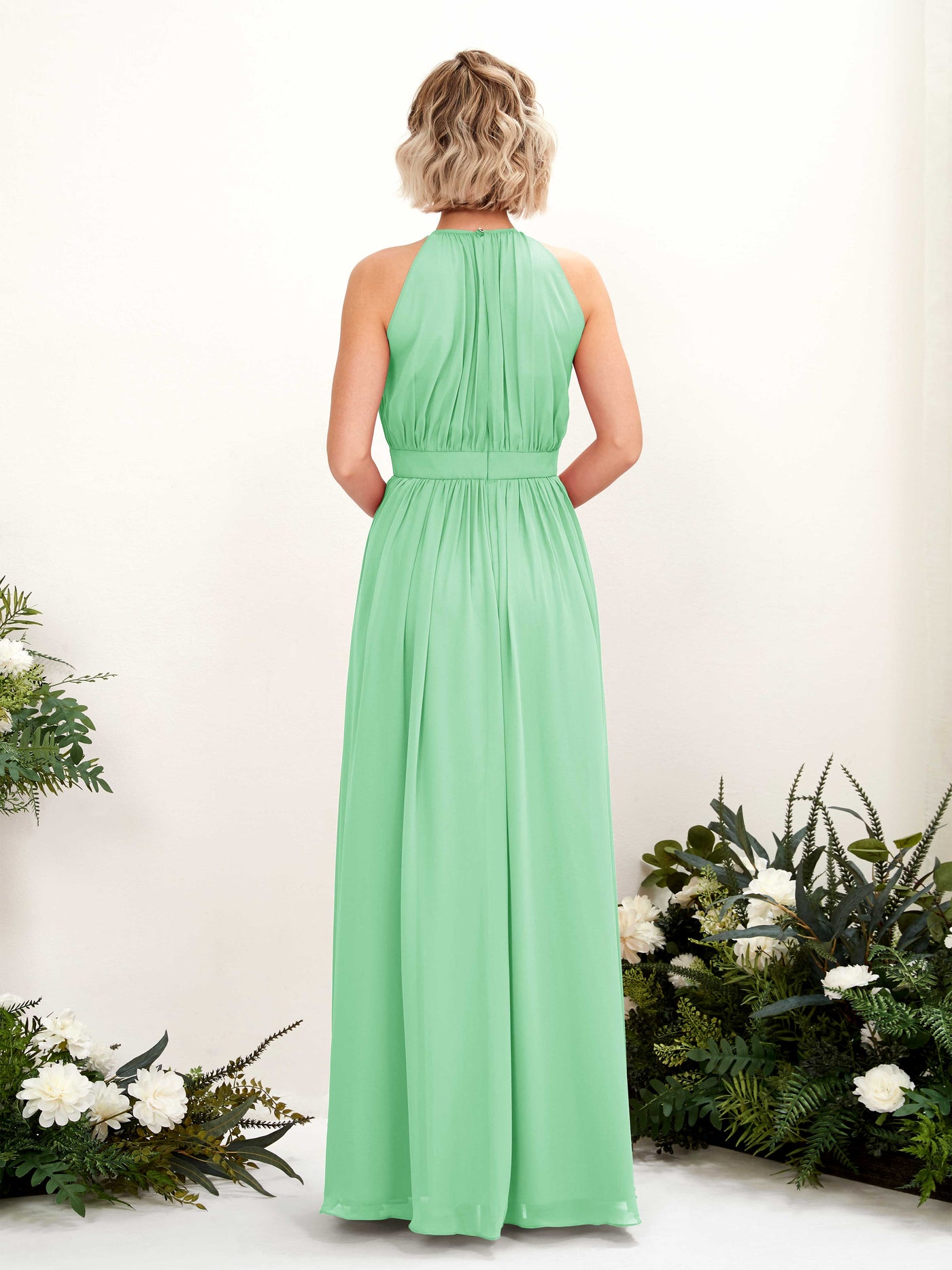 Halter Sleeveless Chiffon Bridesmaid Dress - Mint Green (81223122)#color_mint-green