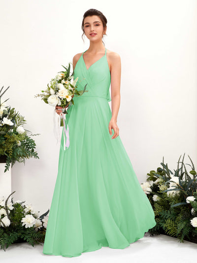 Carlyna Launo A-Line Mint Green Bridesmaid Dress Maxi Sleeveless V-Neck Dress #color_mint-green