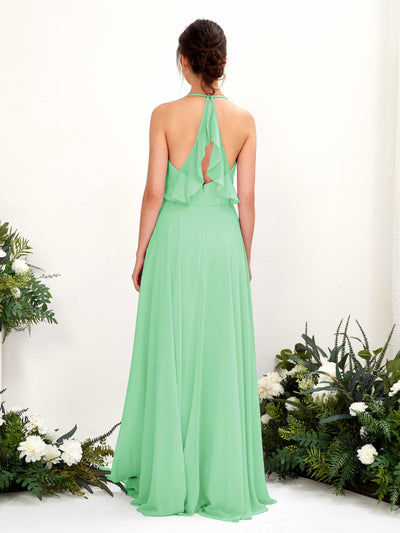 Carlyna Launo A-Line Mint Green Bridesmaid Dress Maxi Sleeveless V-Neck Dress #color_mint-green