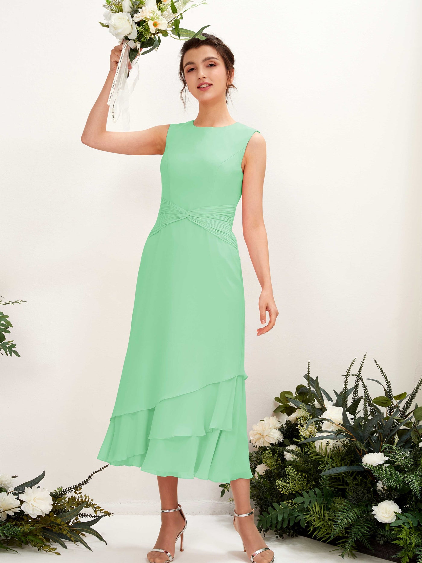 Mermaid/Trumpet Round Sleeveless Chiffon Bridesmaid Dress - Mint Green (81221922)#color_mint-green