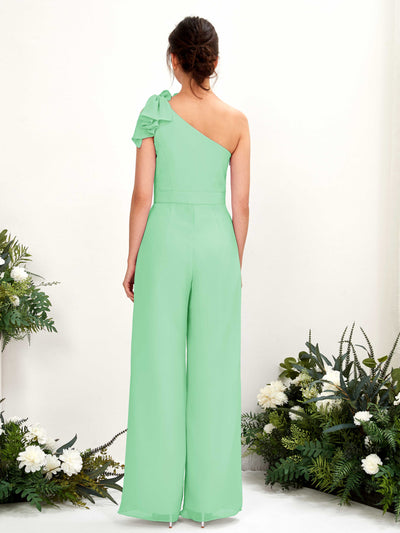 Carlyna Jasmine Jumpsuit Mint Green Bridesmaid Dress Maxi Sleeveless One Shoulder Dress Back View #color_mint-green