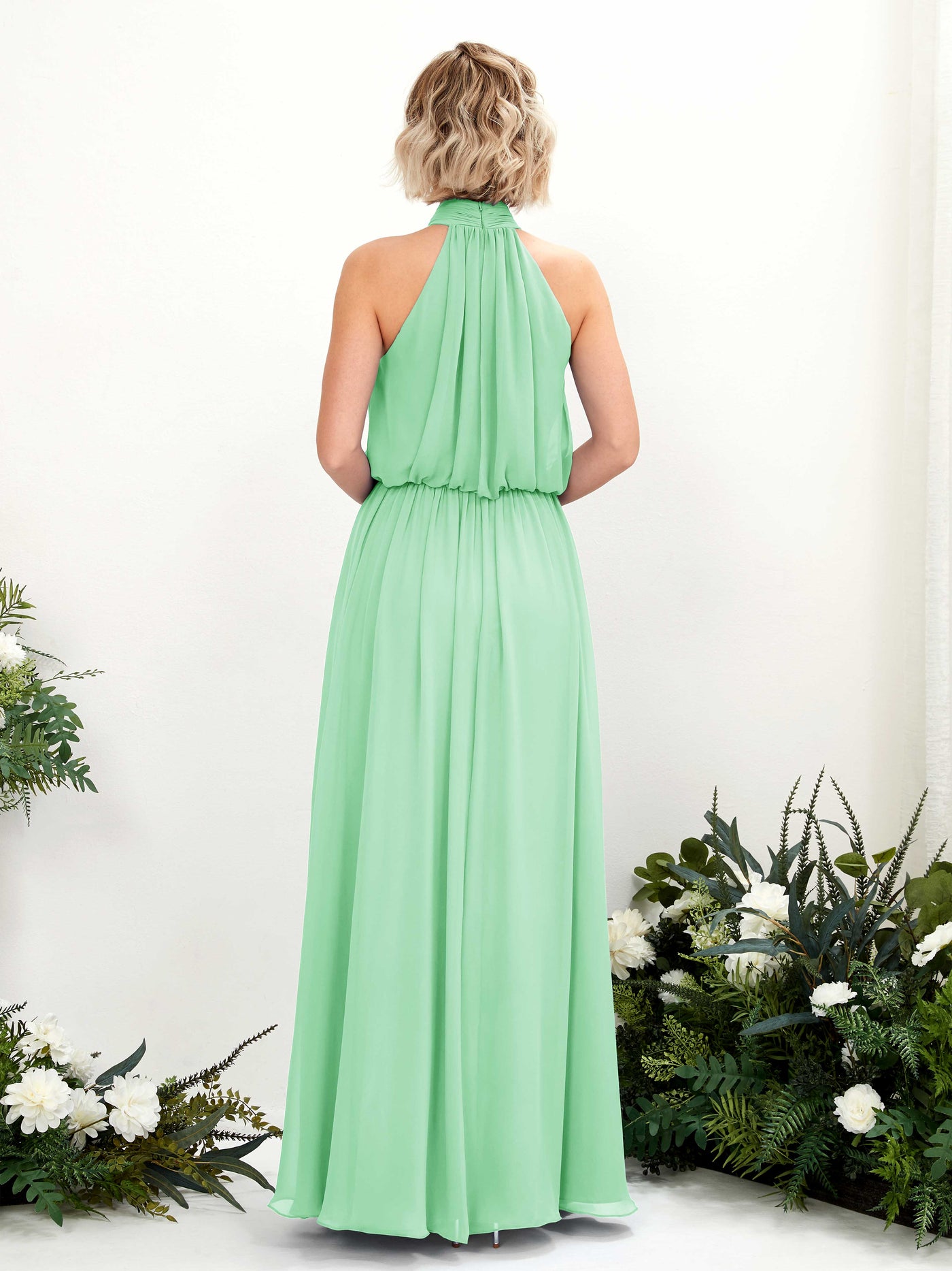Halter Sleeveless Chiffon Bridesmaid Dress - Mint Green (81222922)#color_mint-green