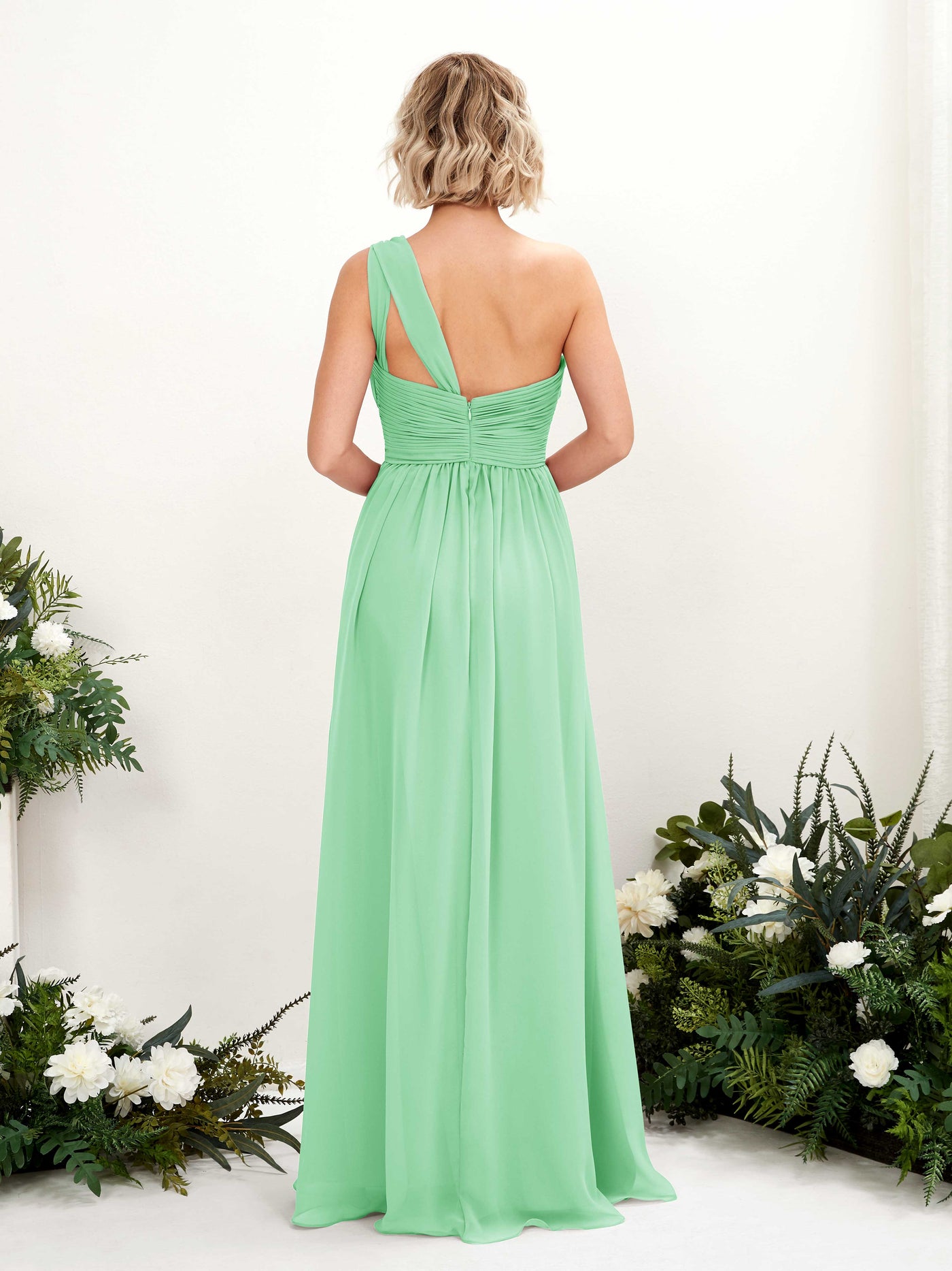 One Shoulder Sleeveless Chiffon Bridesmaid Dress - Mint Green (81225022)#color_mint-green