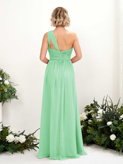 Carlyna Flaze A-Line Mint Green Bridesmaid Dress Maxi Sleeveless One Shoulder Dress Back View #color_mint-green