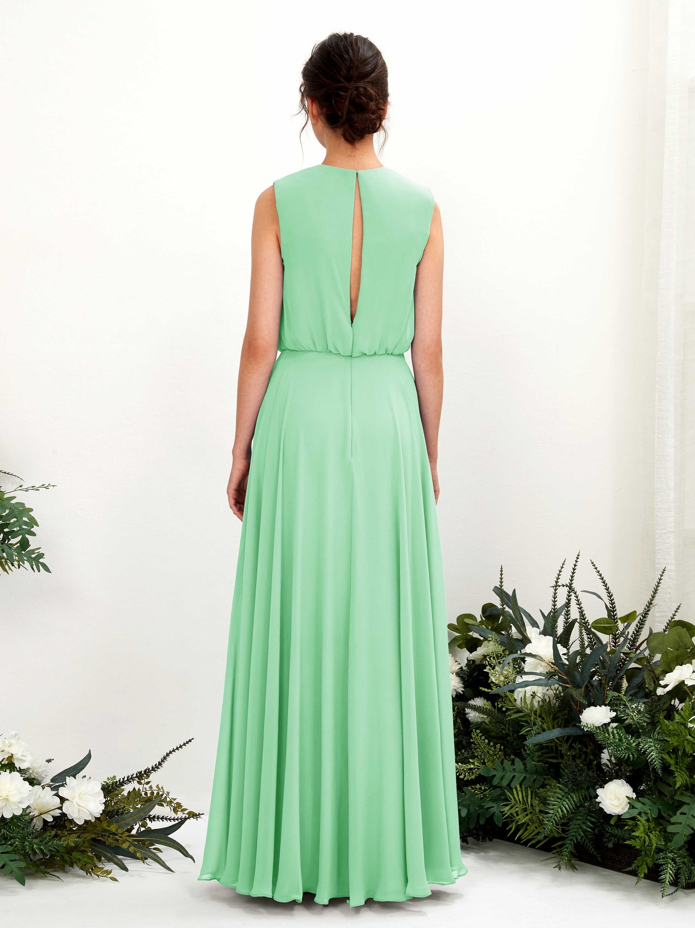 Round Sleeveless Chiffon Bridesmaid Dress - Mint Green (81222822)#color_mint-green