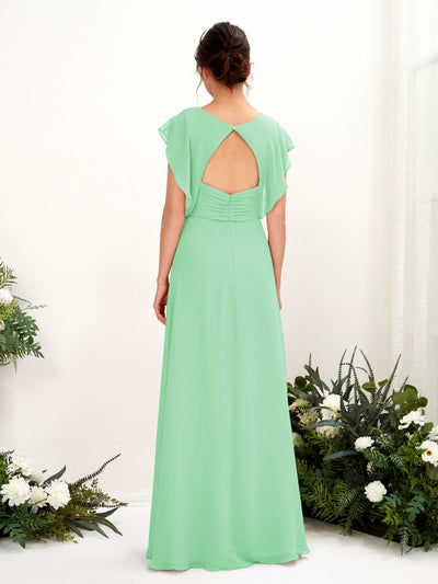 Carlyna Annie A-Line Mint Green Bridesmaid Dress Maxi Cap Sleeve V-Neck Dress Back View #color_mint-green