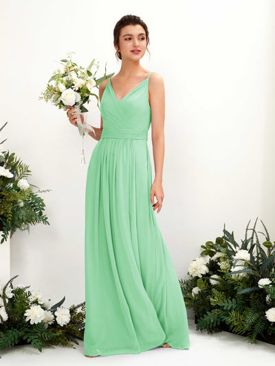 Carlyna Dira A-Line Mint Green Bridesmaid Dress Maxi Sleeveless V-Neck Dress Front View #color_mint-green