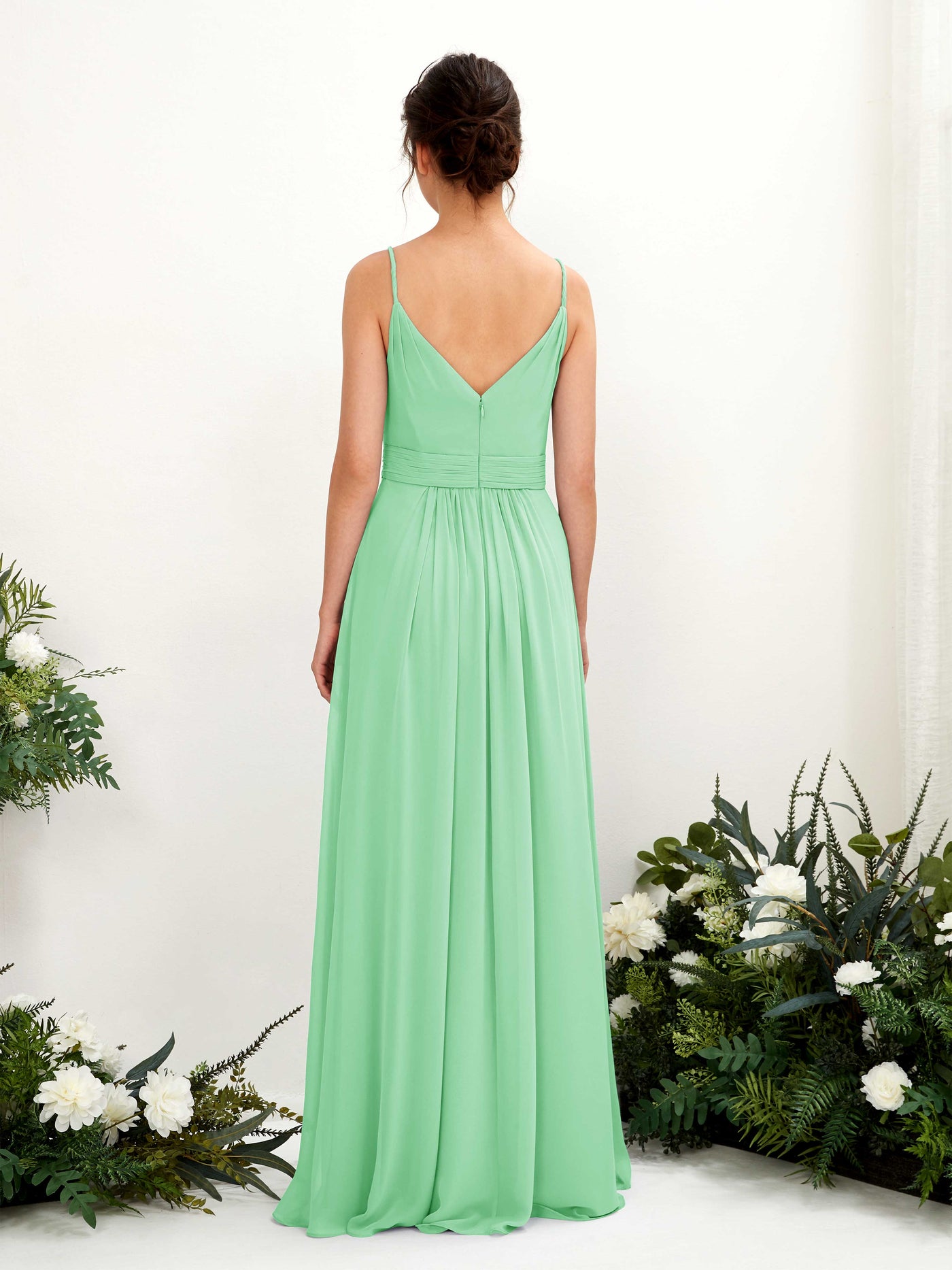 Spaghetti-straps V-neck Sleeveless Bridesmaid Dress - Mint Green (81223922)#color_mint-green