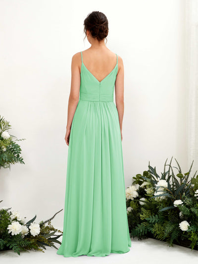 Carlyna Dira A-Line Mint Green Bridesmaid Dress Maxi Sleeveless V-Neck Dress Back View #color_mint-green