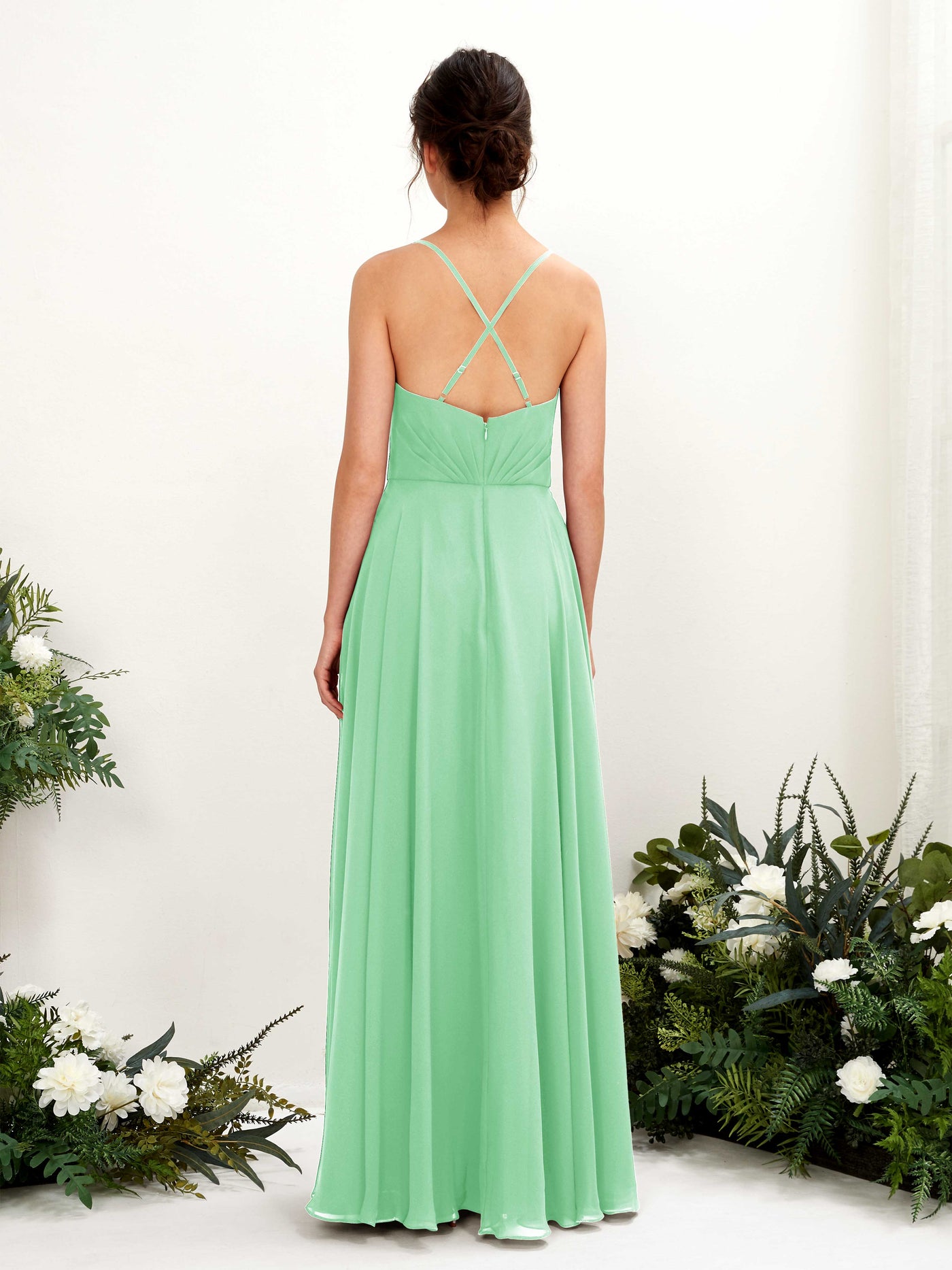 Spaghetti-straps V-neck Sleeveless Bridesmaid Dress - Mint Green (81224222)#color_mint-green