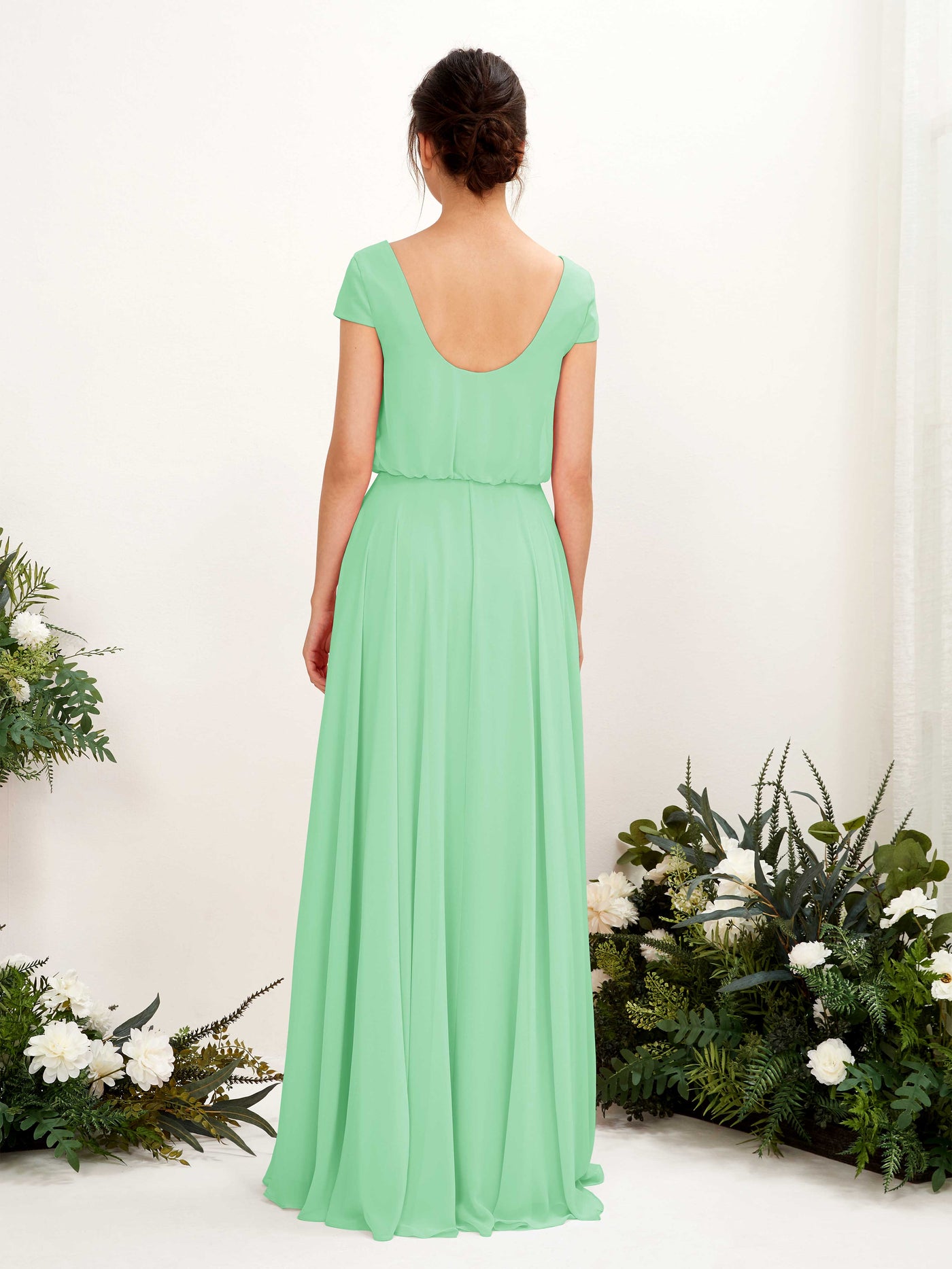 V-neck Cap Sleeves Chiffon Bridesmaid Dress - Mint Green (81221822)#color_mint-green