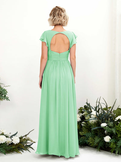 Carlyna Grino A-Line Mint Green Bridesmaid Dress Maxi Cap Sleeve V-Neck Dress Back View #color_mint-green