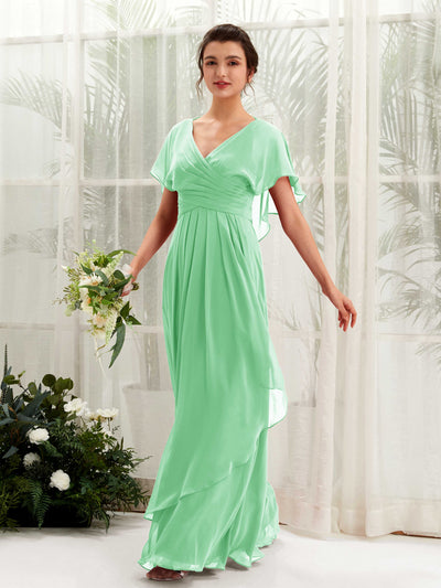 Carlyna Darlene A-Line Mint Green Bridesmaid Dress Maxi Short Sleeve V-Neck Dress Front View #color_mint-green