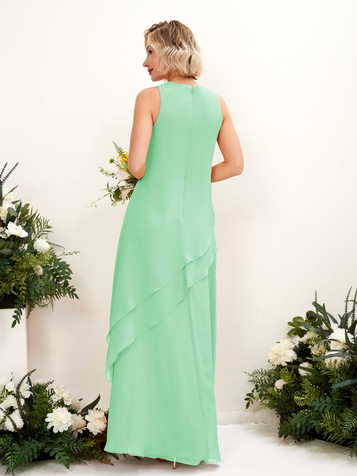 Round Sleeveless Chiffon Bridesmaid Dress - Mint Green (81222322)#color_mint-green
