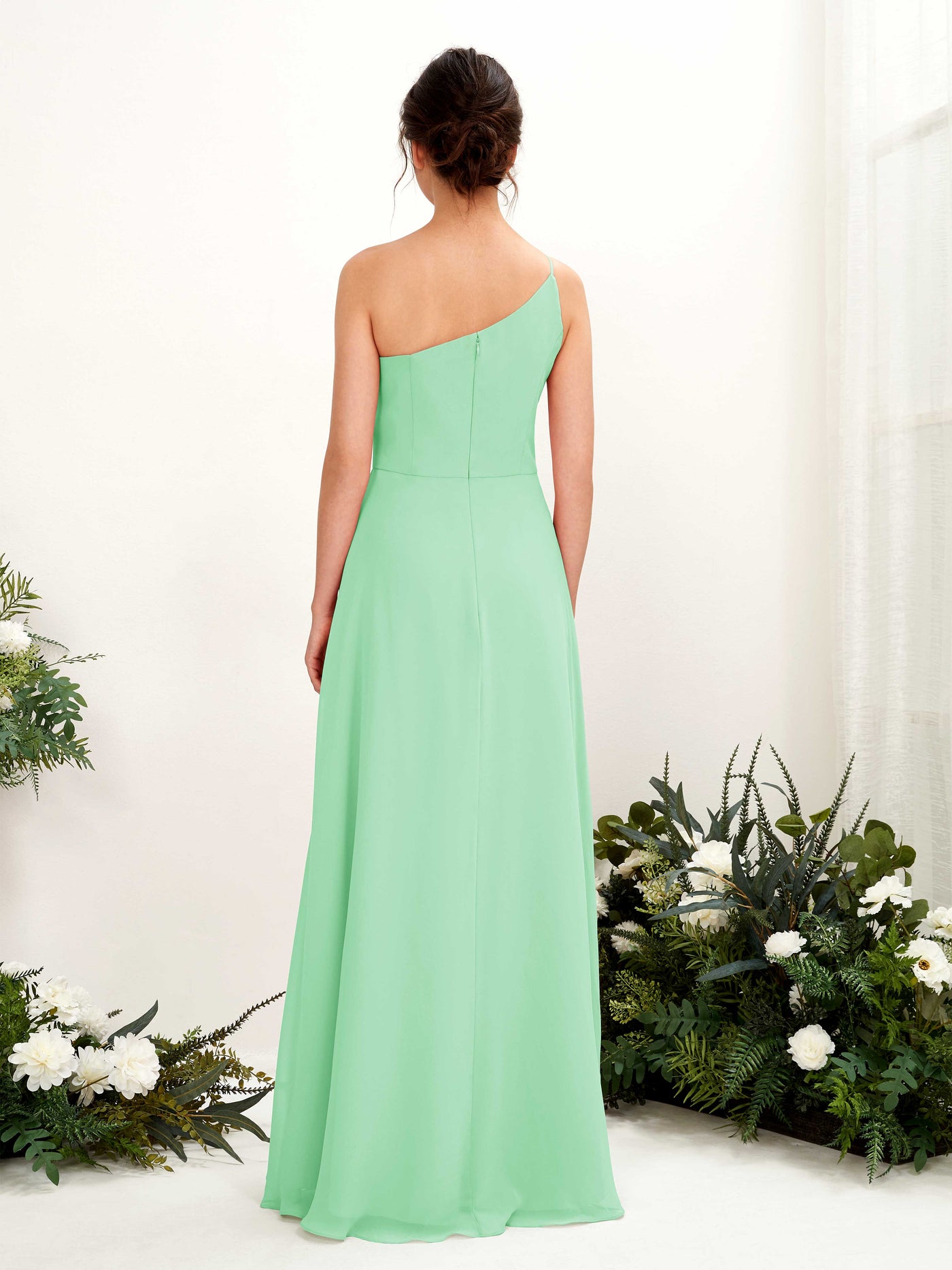 One Shoulder Sleeveless Chiffon Bridesmaid Dress - Mint Green (81225722)#color_mint-green