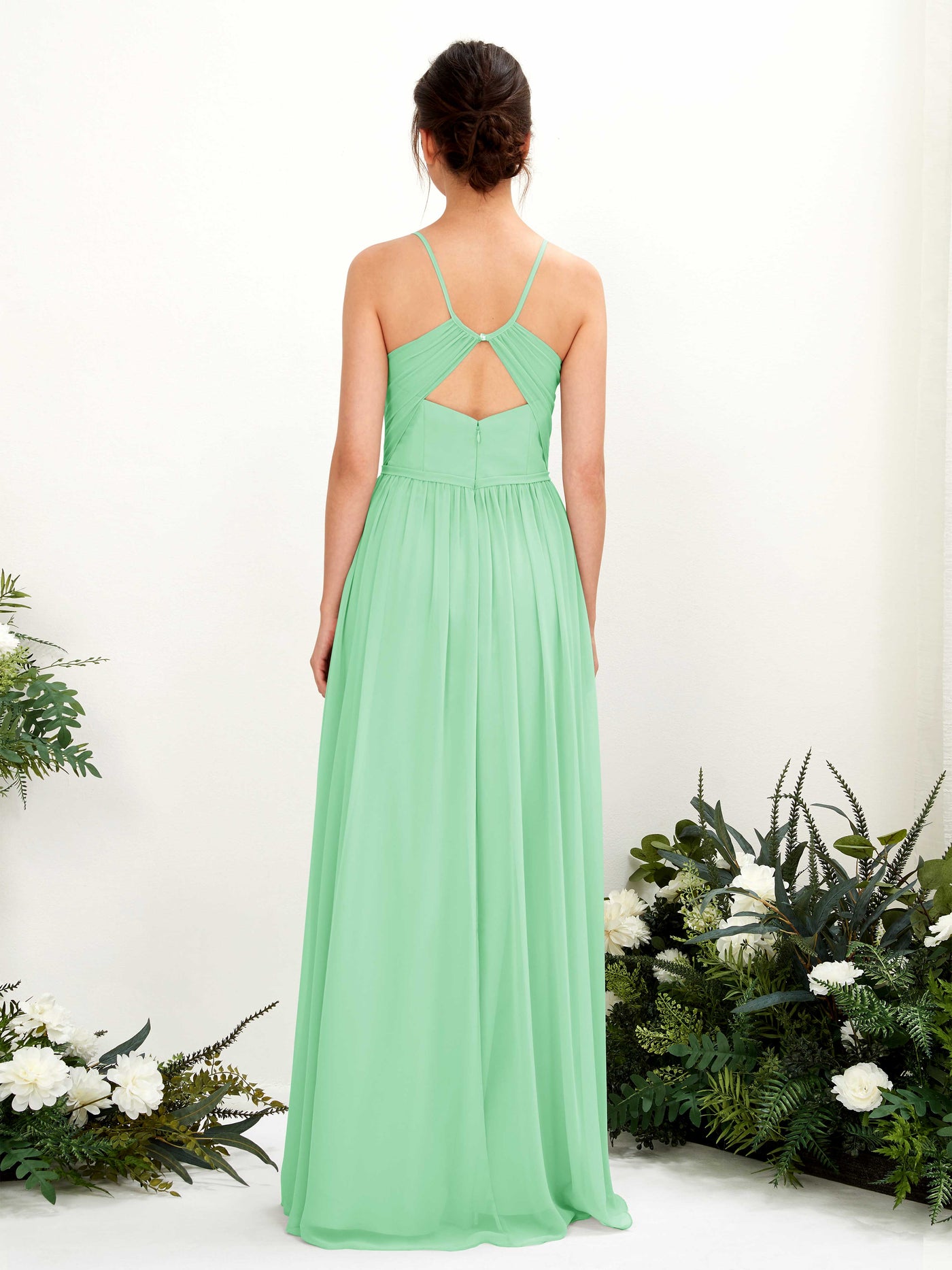 Spaghetti-straps V-neck Chiffon Bridesmaid Dress - Mint Green (81221422)#color_mint-green
