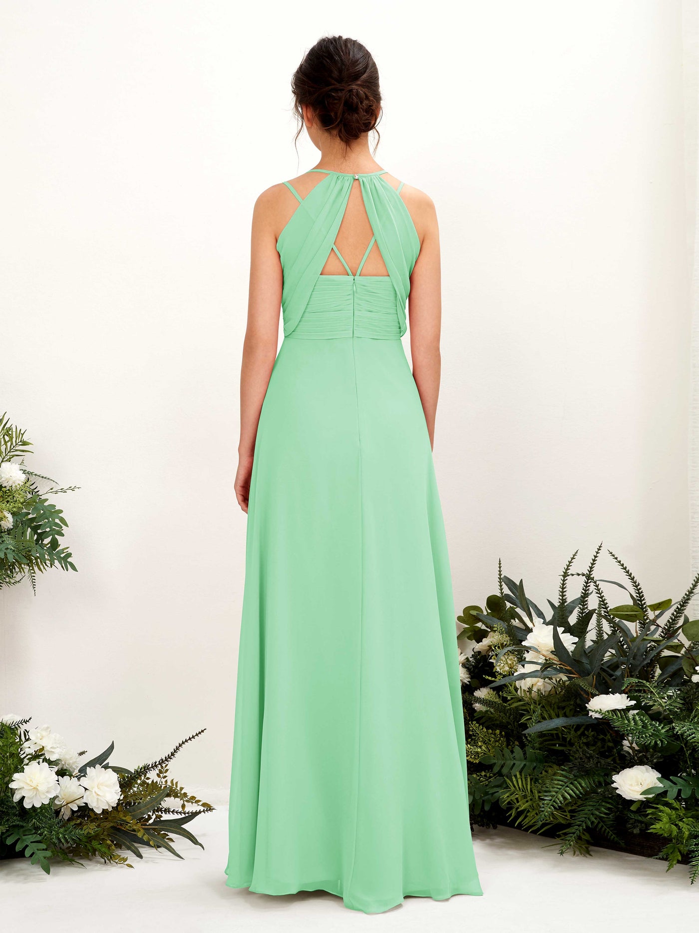 Straps V-neck Sleeveless Chiffon Bridesmaid Dress - Mint Green (81225422)#color_mint-green