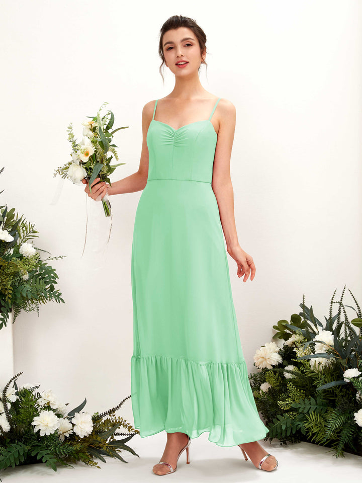 Spaghetti-straps Sweetheart Sleeveless Chiffon Bridesmaid Dress - Mint Green (81223022)