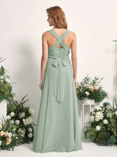 Carlyna Carolyn Convertible Sage Green Bridesmaid Dress Maxi Sleeveless Sweetheart Dress Side View 4 #color_sage-green