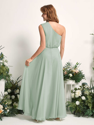 Carlyna Cecily A-Line Sage Green Bridesmaid Dress Maxi Sleeveless One Shoulder Dress Back View #color_sage-green
