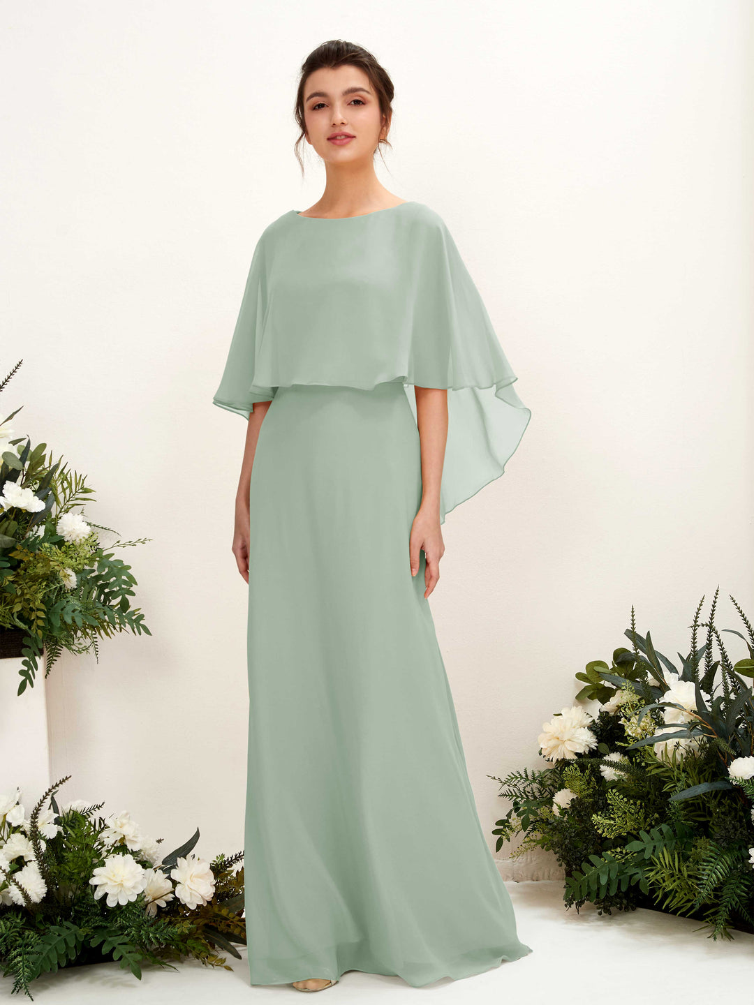 sage green chiffon bridesmaid dresses uk Chiffon Pleated V-Neck Maxi Bridesmaid Dress with Flutter Sleeve