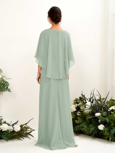Carlyna Savin Sheath Sage Green Bridesmaid Dress Maxi Cap Sleeve Boat Neck Dress #color_sage-green