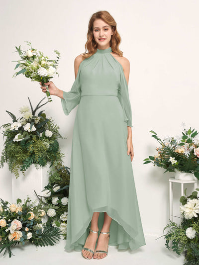 Carlyna Maxine A-Line Sage Green Bridesmaid Dress Maxi Sleeveless Round Neck Dress #color_sage-green
