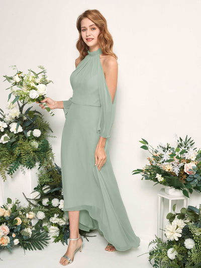 Carlyna Maxine A-Line Sage Green Bridesmaid Dress Maxi Sleeveless Round Neck Dress #color_sage-green