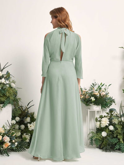 Carlyna Maxine A-Line Sage Green Bridesmaid Dress Maxi Sleeveless Round Neck Dress #color_sage-green