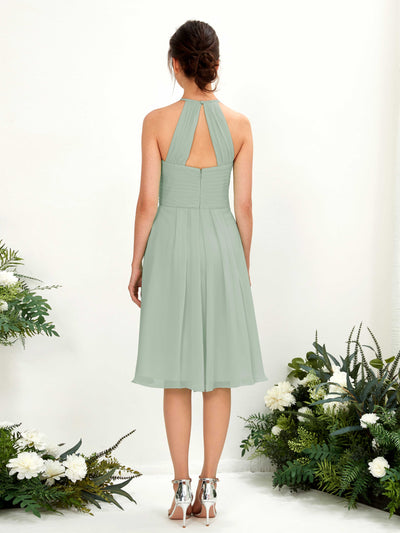 Carlyna Davina A-Line Sage Green Bridesmaid Dress Knee-Length Sleeveless Round Neck Dress Back View #color_sage-green