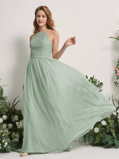 Carlyna Denise A-Line Sage Green Embroidered Bridesmaid Dress Maxi Sleeveless Round Neck Dress Side View 2 #color_sage-green