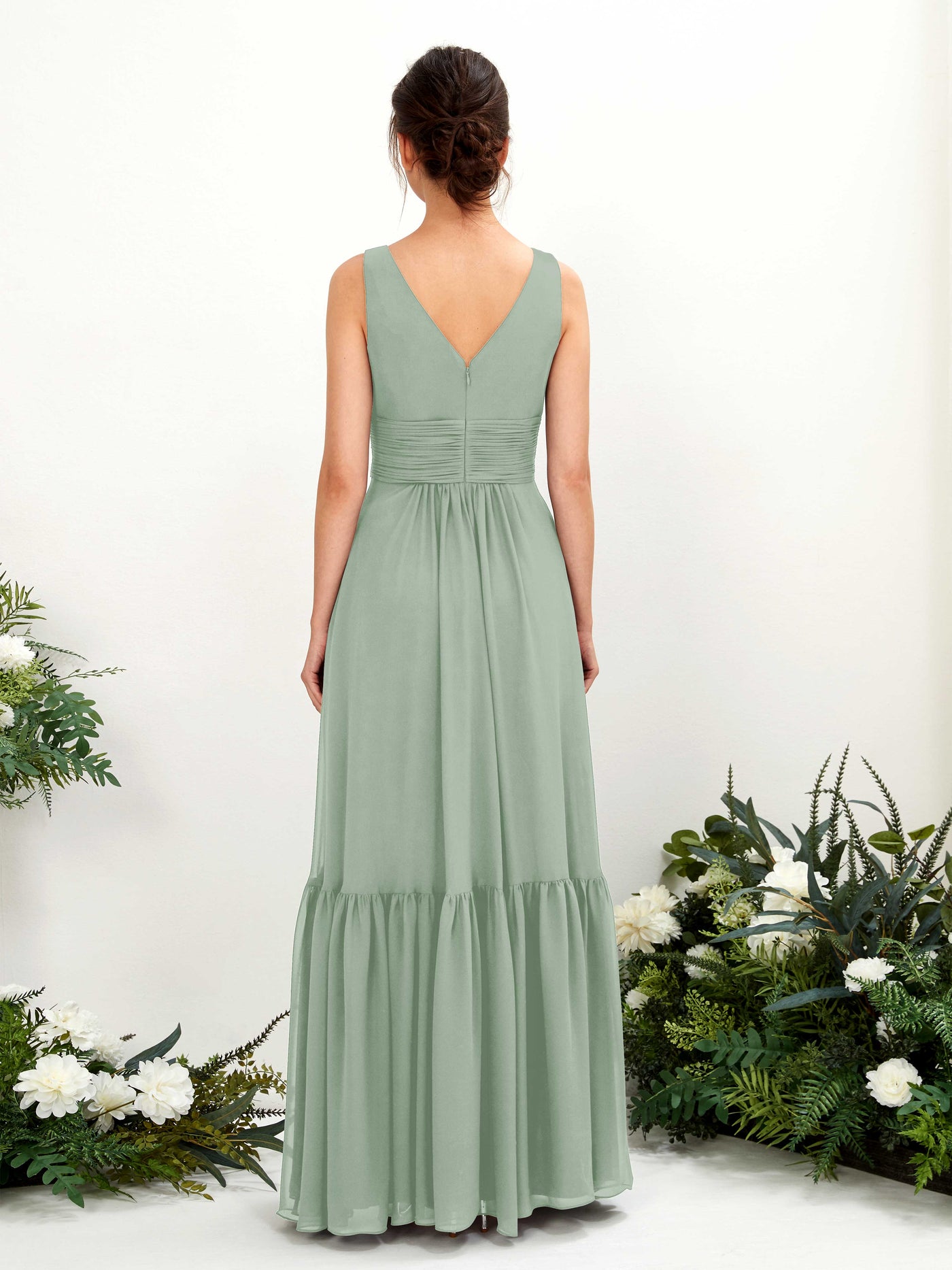 A-line Maternity Straps Sleeveless Chiffon Bridesmaid Dress - Sage Green (80223705)#color_sage-green