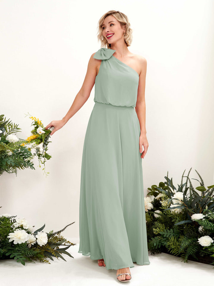 A-line One Shoulder Sleeveless Chiffon Bridesmaid Dress - Sage Green (81225505)
