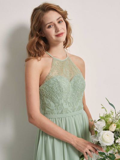 Carlyna Joanne A-Line Sage Green Beaded Bridesmaid Dress Maxi Sleeveless Sweetheart Dress #color_sage-green