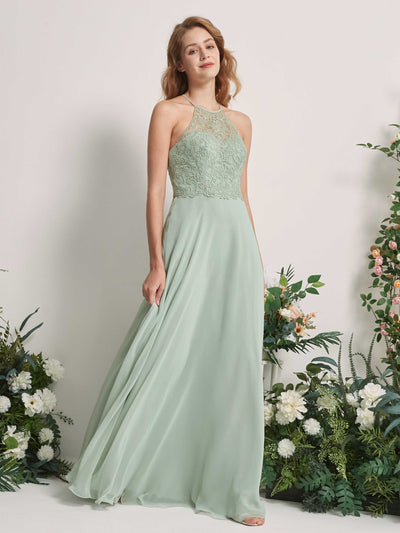 Carlyna Belinda A-Line Sage Green Embroidered Bridesmaid Dress Maxi Sleeveless Round Neck Dress Front View #color_sage-green
