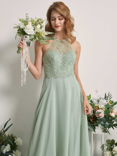 Carlyna Belinda A-Line Sage Green Embroidered Bridesmaid Dress Maxi Sleeveless Round Neck Dress Side View 2 #color_sage-green