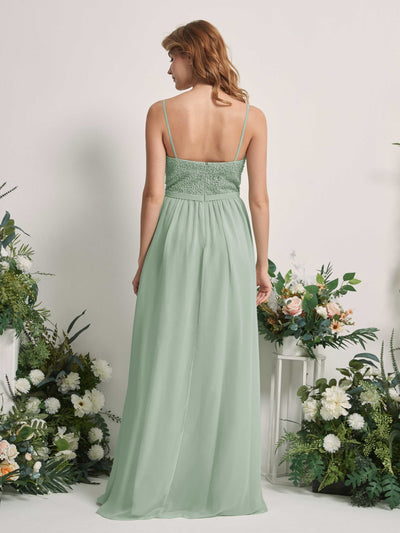 Carlyna Ursula A-Line Sage Green Beaded Bridesmaid Dress Maxi Sleeveless Sweetheart Dress #color_sage-green