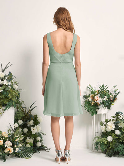 Carlyna Alisha A-Line Sage Green Bridesmaid Dress Knee-Length Sleeveless V-Neck Dress Back View #color_sage-green