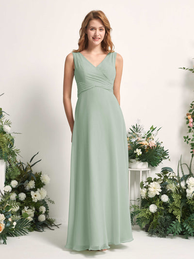 Carlyna June A-Line Sage Green Bridesmaid Dress Maxi Sleeveless V-Neck Dress #color_sage-green