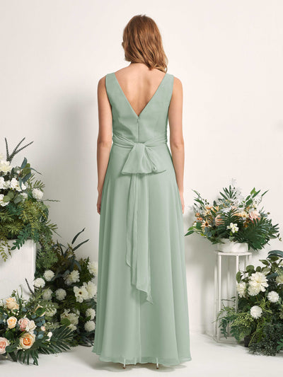 Carlyna June A-Line Sage Green Bridesmaid Dress Maxi Sleeveless V-Neck Dress #color_sage-green