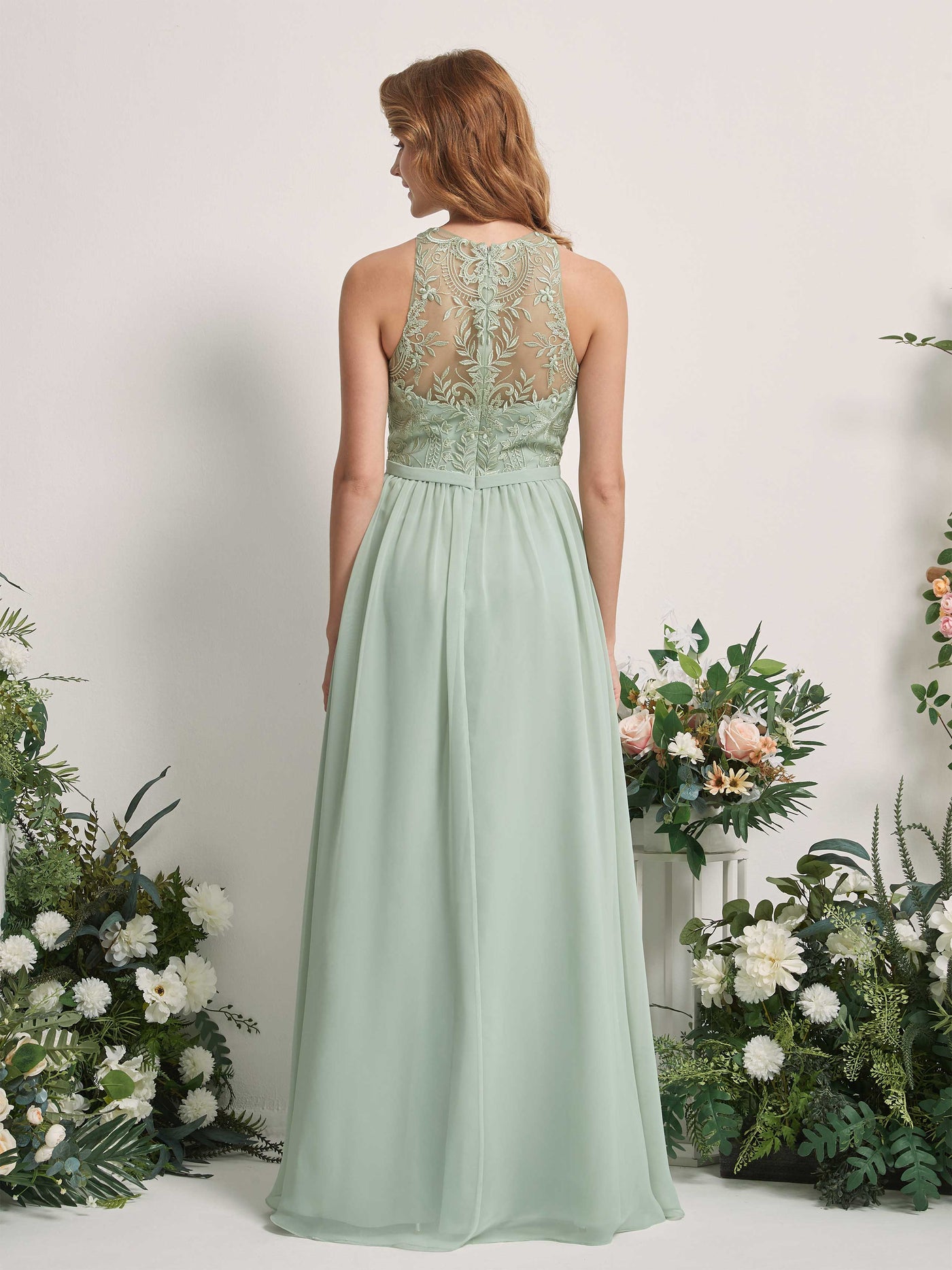 Sage Green Bridesmaid Dresses A-line Round Sleeveless Chiffon Dresses (83220905)#color_sage-green