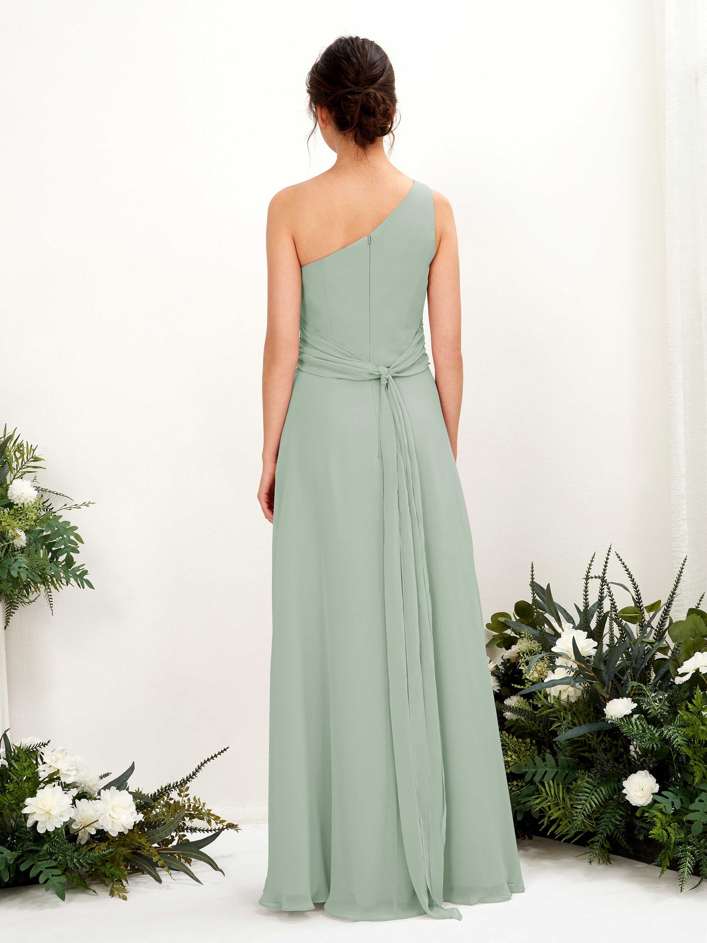 A-line One Shoulder Sleeveless Bridesmaid Dress - Sage Green (81224705)#color_sage-green